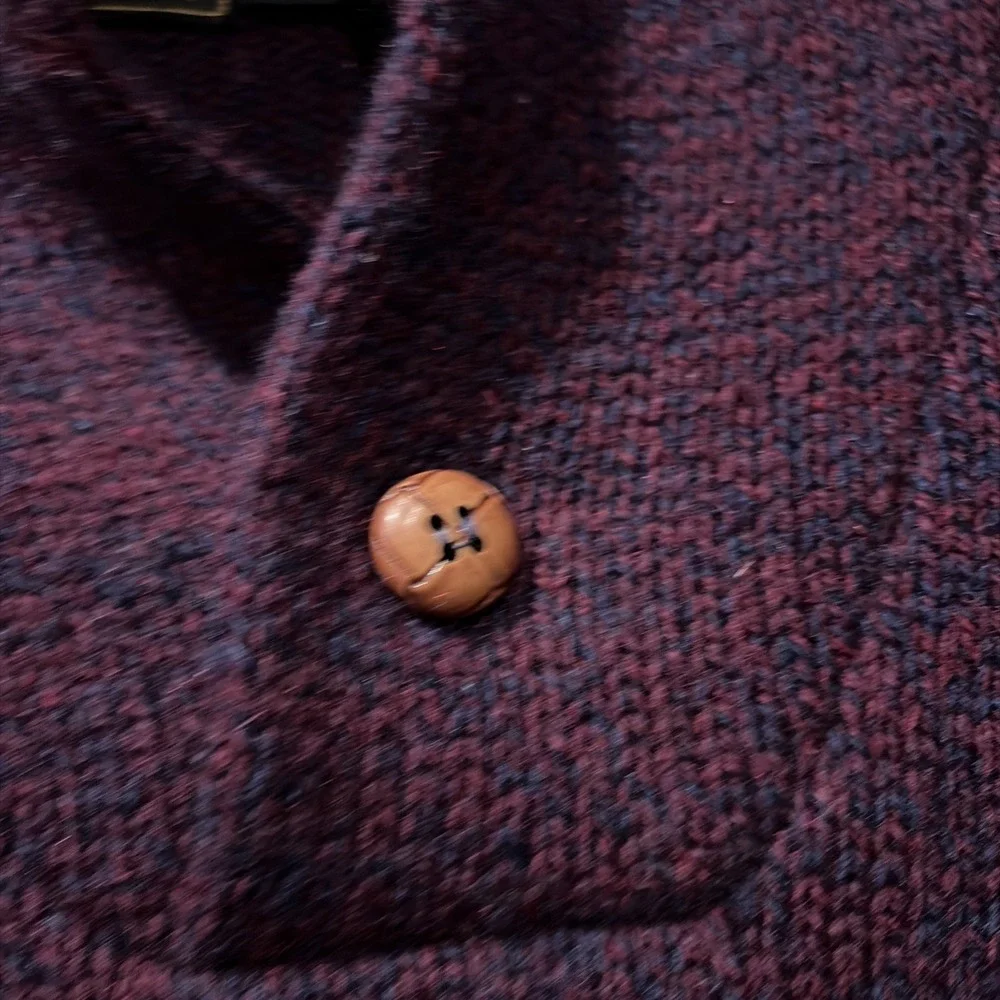 Vtg Eddie Bauer Wool Blend Sweater Mens Large Burgundy Blue Long Sleeve Pullover